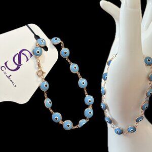 Savvy Cie Jewel Sterling Silver Rose-Gold Vermeil Blue Evil Eye Motif Bracelet